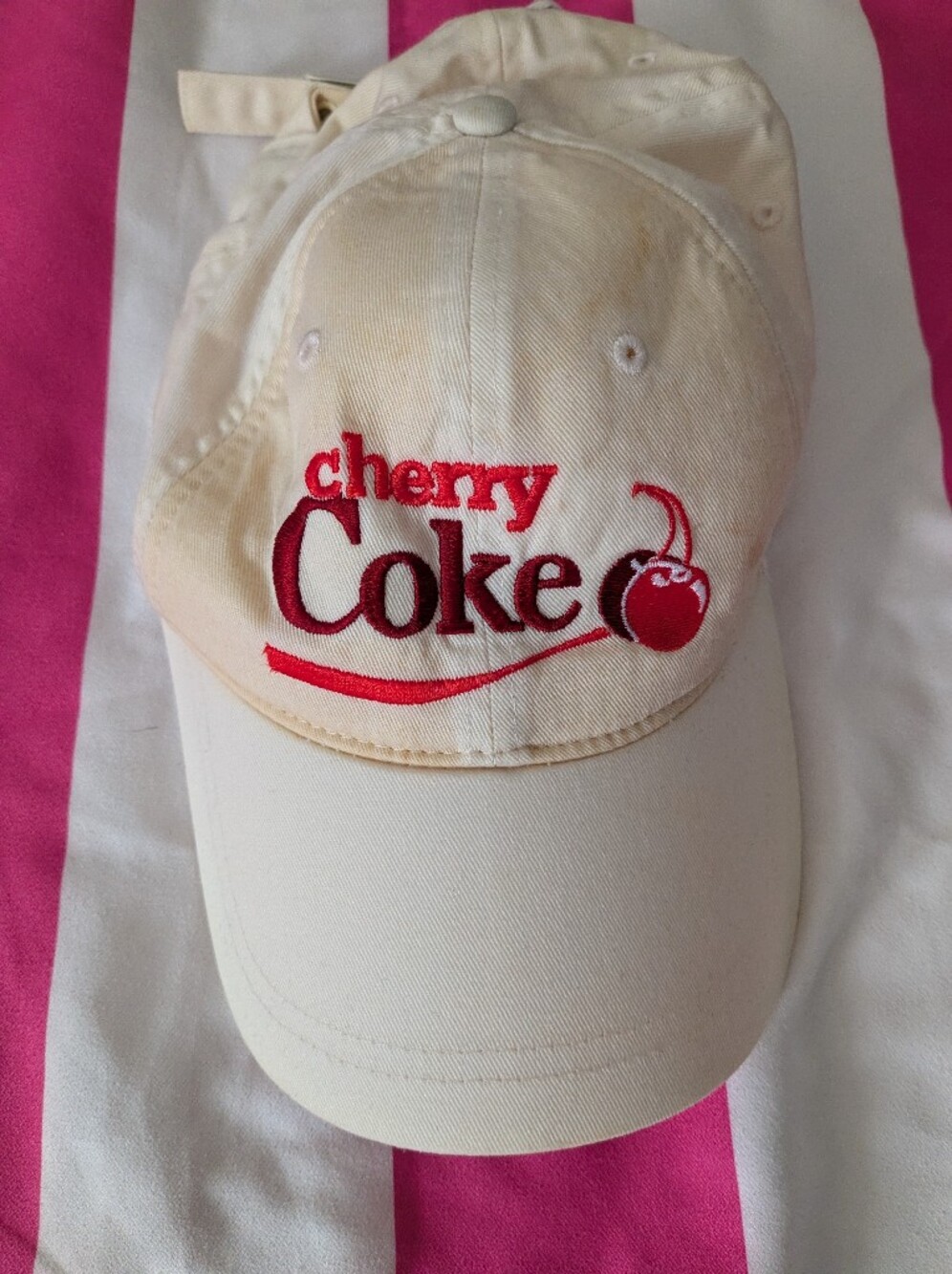 Zara Cream Baseball Cap with Red Cherry Coke Embroidery